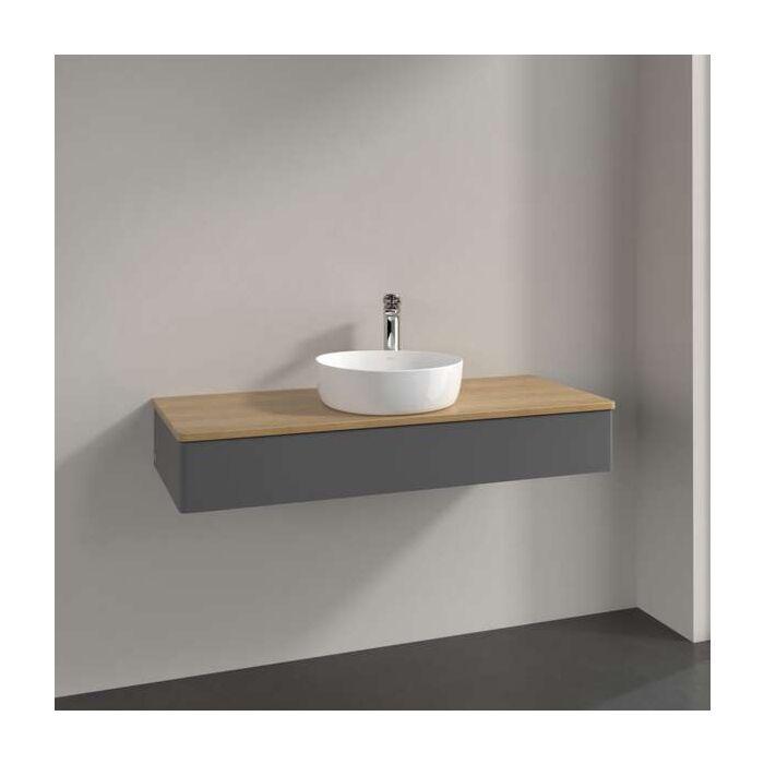 Villeroy Und Boch Antao Waschtisch-Unterschrank L10011GK Mit Beleuchtung, 1 Auszug, 1200 X 190 X 500 Mm, Front Ohne Struktur, Anthracite Matt Lacquer / Honey Oak