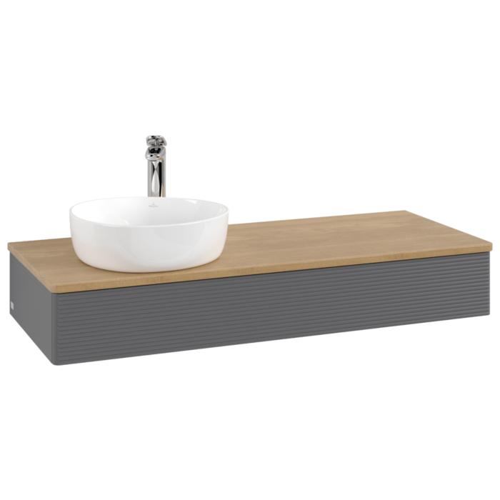 Villeroy Und Boch Antao Waschtisch-Unterschrank L11151GK Mit Beleuchtung Mit Struktur, 120X19X50Cm, Hahnloch, Waschbeckenplattenfarbe Honey Oak, Anthracite Matt Lacquer