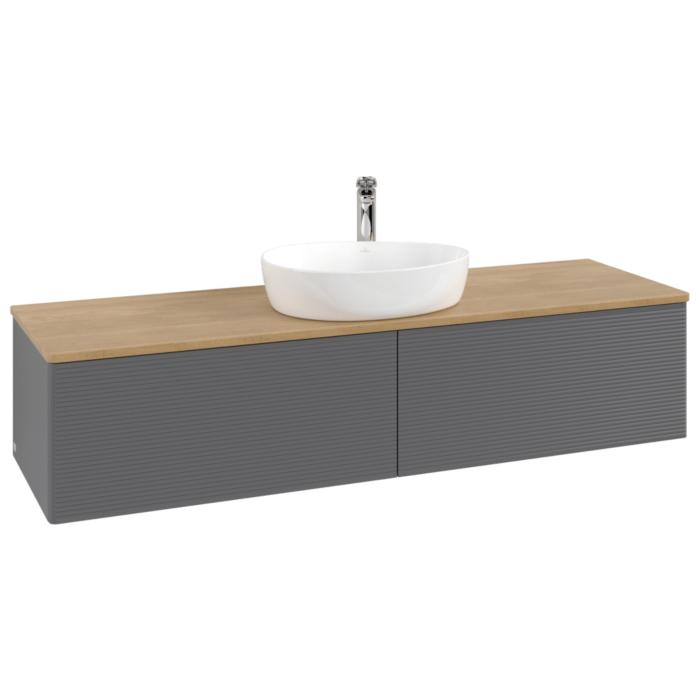 Villeroy Und Boch Antao Waschtisch-Unterschrank L36151GK 160X36X50Cm, Hahnlochbohrung, Waschbeckenplattenfarbe Honey Oak, Anthracite Matt Lacquer