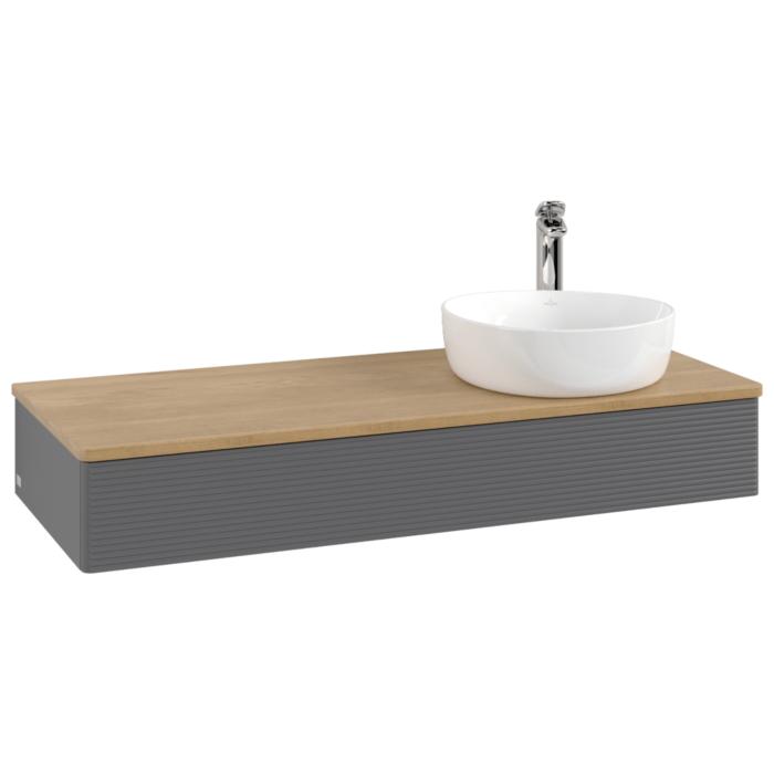 Villeroy Und Boch Antao Waschtisch-Unterschrank L12151GK Mit Beleuchtung Mit Struktur, 120X19X50Cm, Hahnloch, Waschbeckenplattenfarbe Honey Oak, Anthracite Matt Lacquer