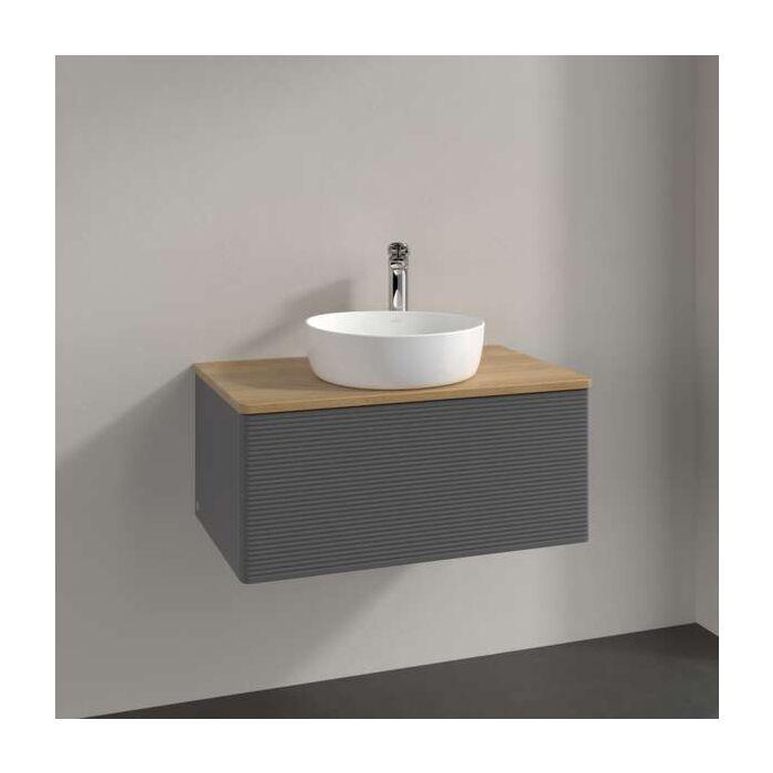 Villeroy Und Boch Antao Waschtisch-Unterschrank L30111GK Mit Beleuchtung, 1 Auszug, 800 X 360 X 500 Mm, Front Mit Struktur, Anthracite Matt Lacquer / Honey Oak