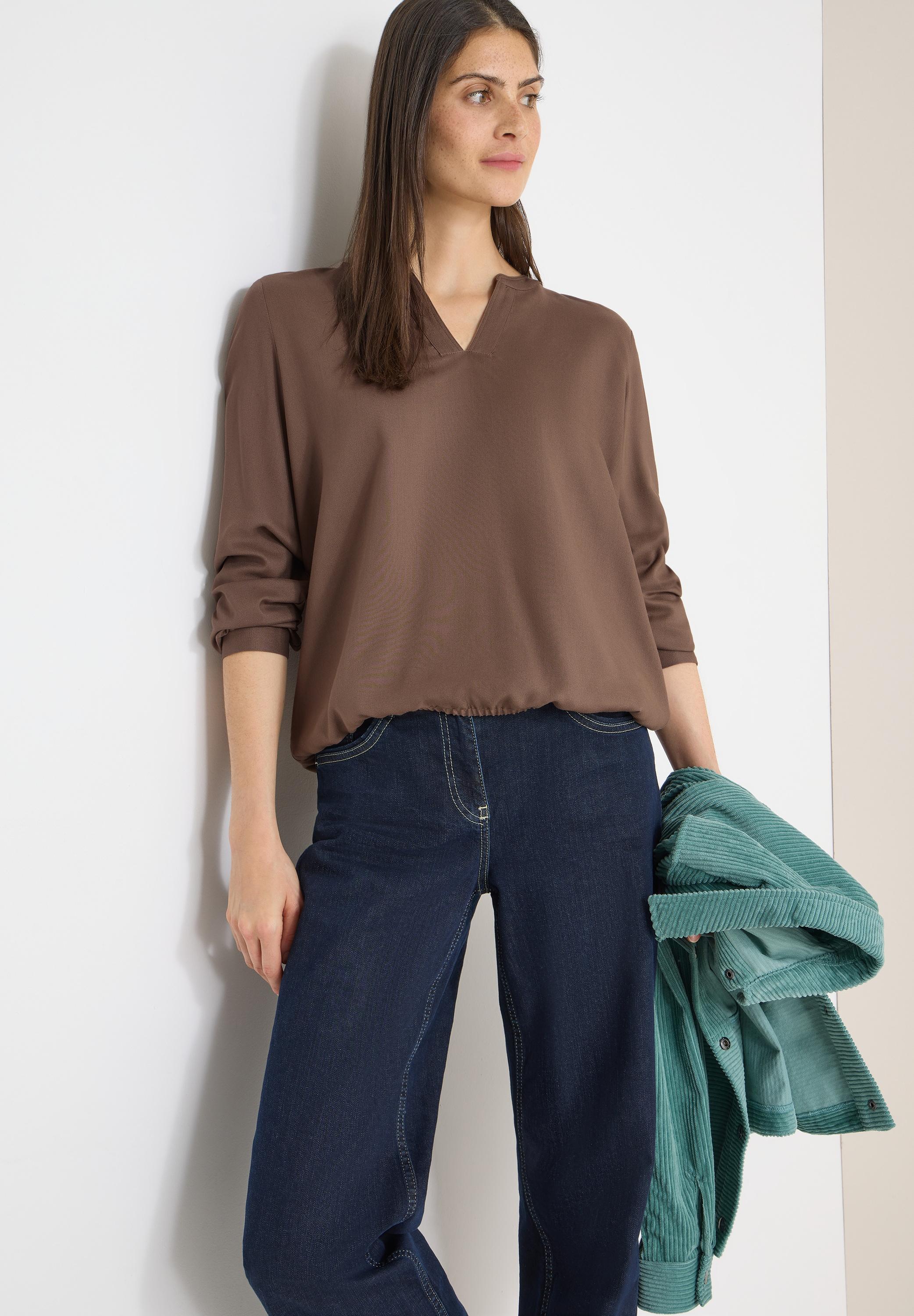 Langarmbluse CECIL, Damen, Gr. XL (44), urban taupe, Web, Obermaterial: 100% Viskose, unifarben, lässig geschnitten hüftbedeckend, Rundhals, Blusen Langarmbluse, mit Splitneck und aus reiner Viskose