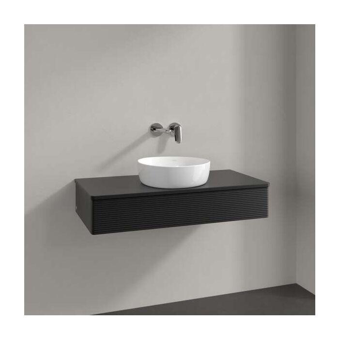 Villeroy Und Boch Antao Waschtisch-Unterschrank L09150PD Mit Beleuchtung, 1 Auszug, 1000 X 190 X 500 Mm, Front Mit Struktur, Black Matt Lacquer / Black Matt Lacquer