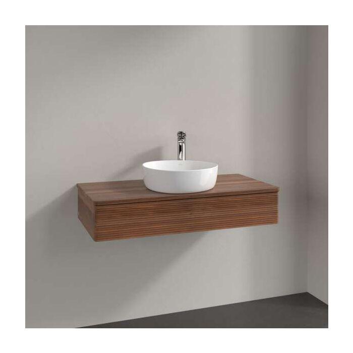 Villeroy Und Boch Antao Waschtisch-Unterschrank L09152HM Mit Beleuchtung, 1 Auszug, 1000 X 190 X 500 Mm, Front Mit Struktur, Warm Walnut / Warm Walnut