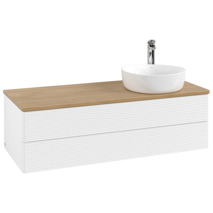 Villeroy Und Boch Antao Waschtisch-Unterschrank K23151MT 120X36X50Cm, Hahnloch, Waschbeckenplattenfarbe Honey Oak, White Matt Lacquer