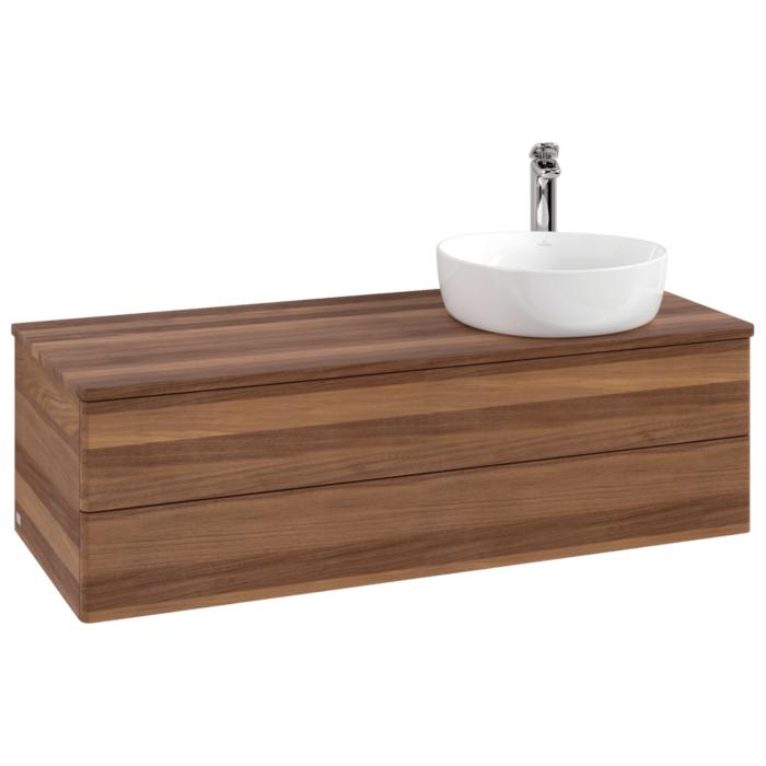 Villeroy und Boch Antao Waschtisch-Unterschrank K23052HM 120x36x50cm, Hahnloch, Waschbeckenplattenfarbe warm walnut, warm walnut