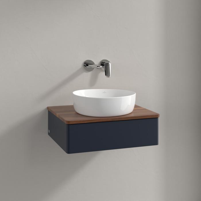 Villeroy Und Boch Antao Waschtisch-Unterschrank K07012HG 60X19X50Cm, Waschbeckenplattenfarbe Warm Walnut, Midnight Blue Matt Lacquer