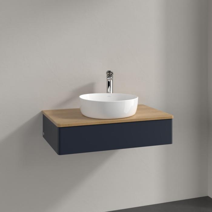 Villeroy Und Boch Antao Waschtisch-Unterschrank K08051HG 80X19X50Cm, Hahnloch, Waschbeckenplattenfarbe Honey Oak, Midnight Blue Matt Lacquer