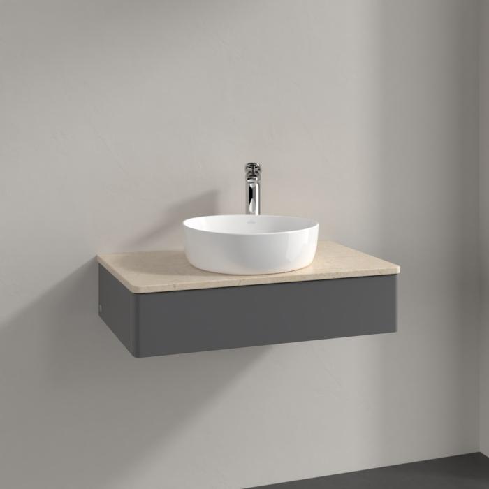 Villeroy Und Boch Antao Waschtisch-Unterschrank K08053GK 80X19X50Cm, Hahnloch, Waschbeckenplattenfarbe Botticino, Anthracite Matt Lacquer