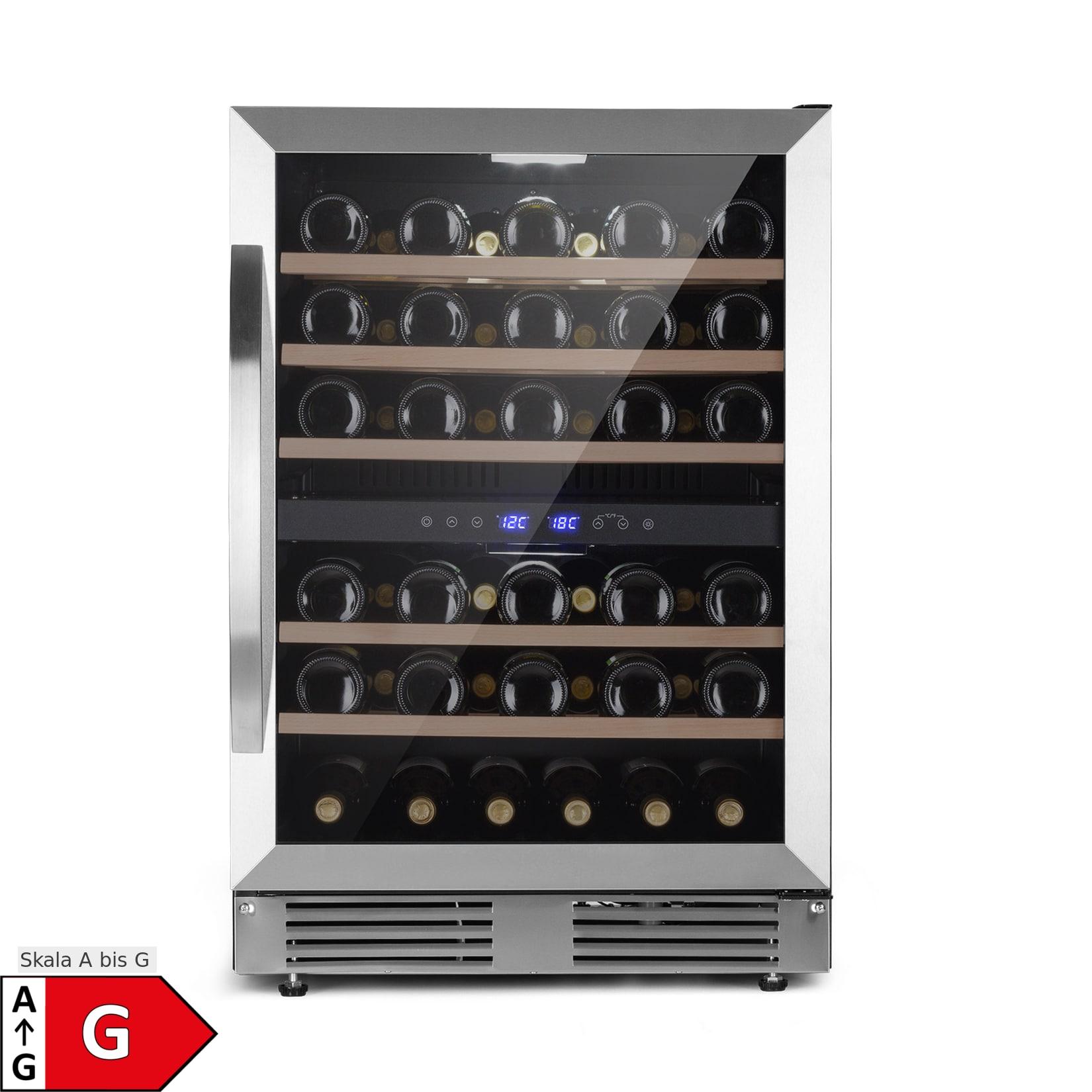 Klarstein Vinovilla 50 Duo Zweizonen-Weinkühlschrank 53l 17 Fl. 3-Farben Glastür Edelstahl 2 Kühlzonen