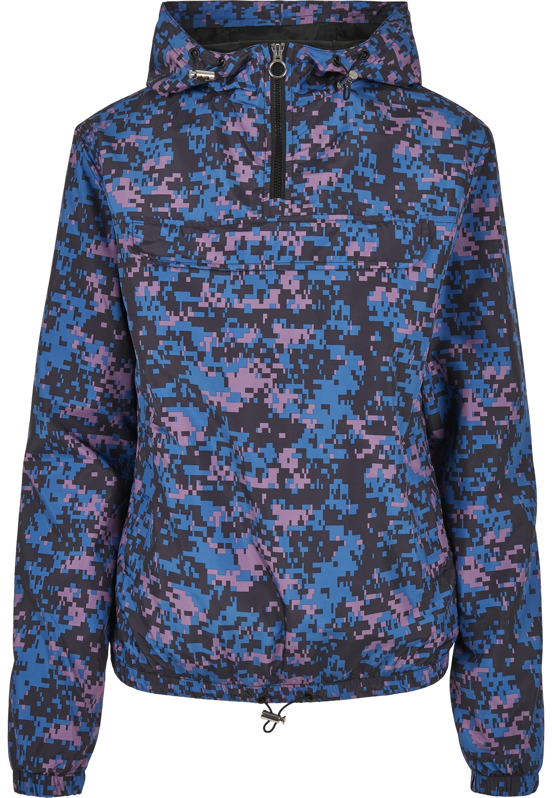 Outdoorjacke Urban Classics "Urban Classics Damen Ladies Camo Pull Over Jacket", Damen, Gr. Xs, Bunt (Digitalduskvioletcamo), 100% Polyester, Mehrfarbig, Normal, Ohne Ausschnitt, Jacken Outdoorjacke