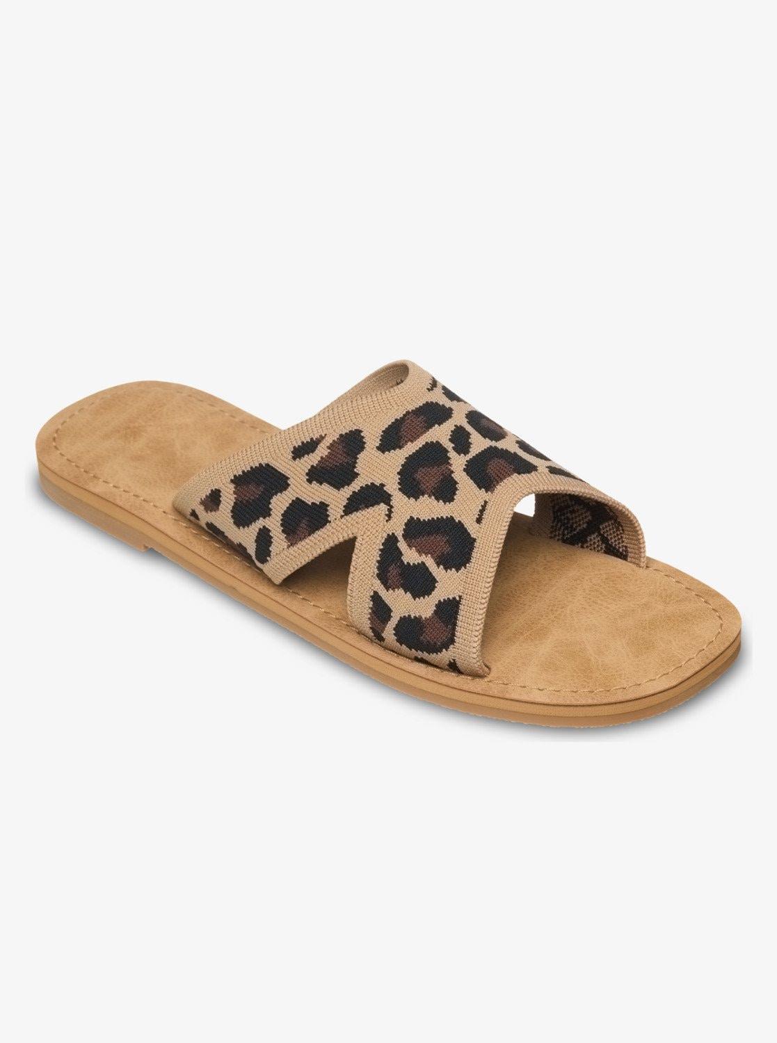 Sandale Roxy "Andreya Leo", Damen, Gr. 39, Beige (Leopard Print), Synthetik, Schuhe Sandale, Pantolette, Sommerschuh Mit Leo-Muster