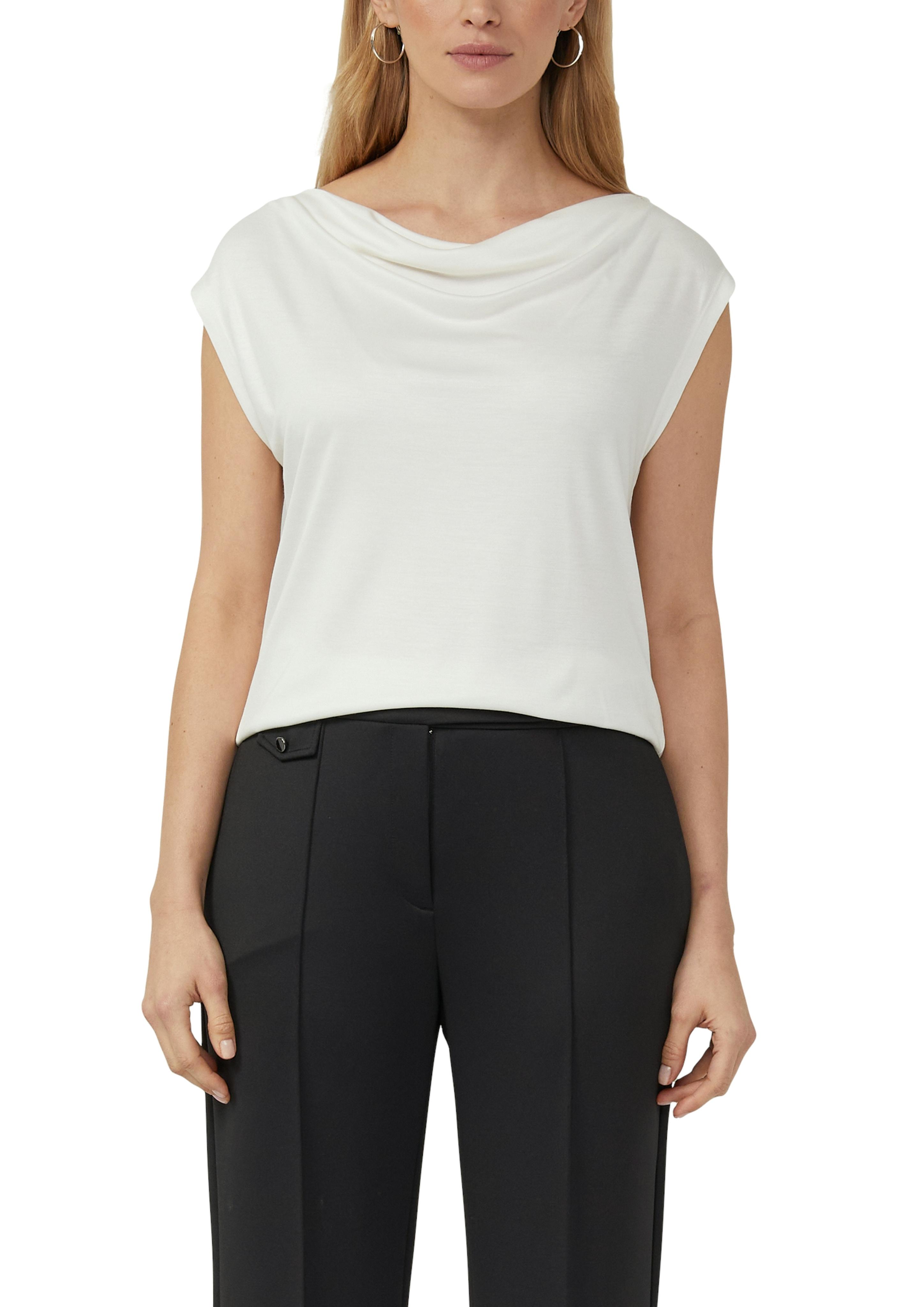 Wasserfallshirt S.Oliver Black Label, Damen, Gr. 46, Weiß, Web, Obermaterial: 100% Viskose, Unifarben, Normal HüFtbedeckend, Wasserfallausschnitt, Shirts, Mit Wasserfall-Kragen Und Aus Reiner Viskose