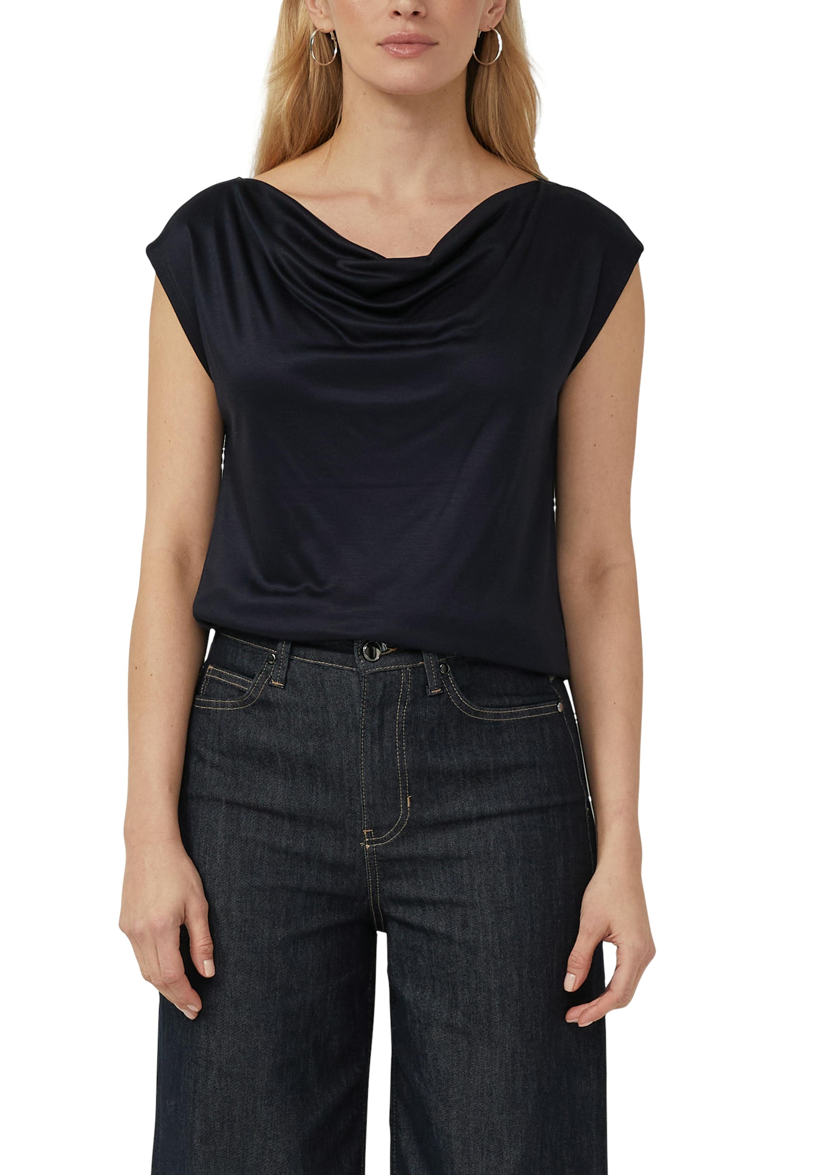 Wasserfallshirt s.Oliver Black Label, Damen, Gr. 36, Navy, Web, Obermaterial: 100% Viskose, Unifarben, Normal HüFtbedeckend, Wasserfallausschnitt, Shirts, Mit Wasserfall-Kragen Und Aus Reiner Viskose