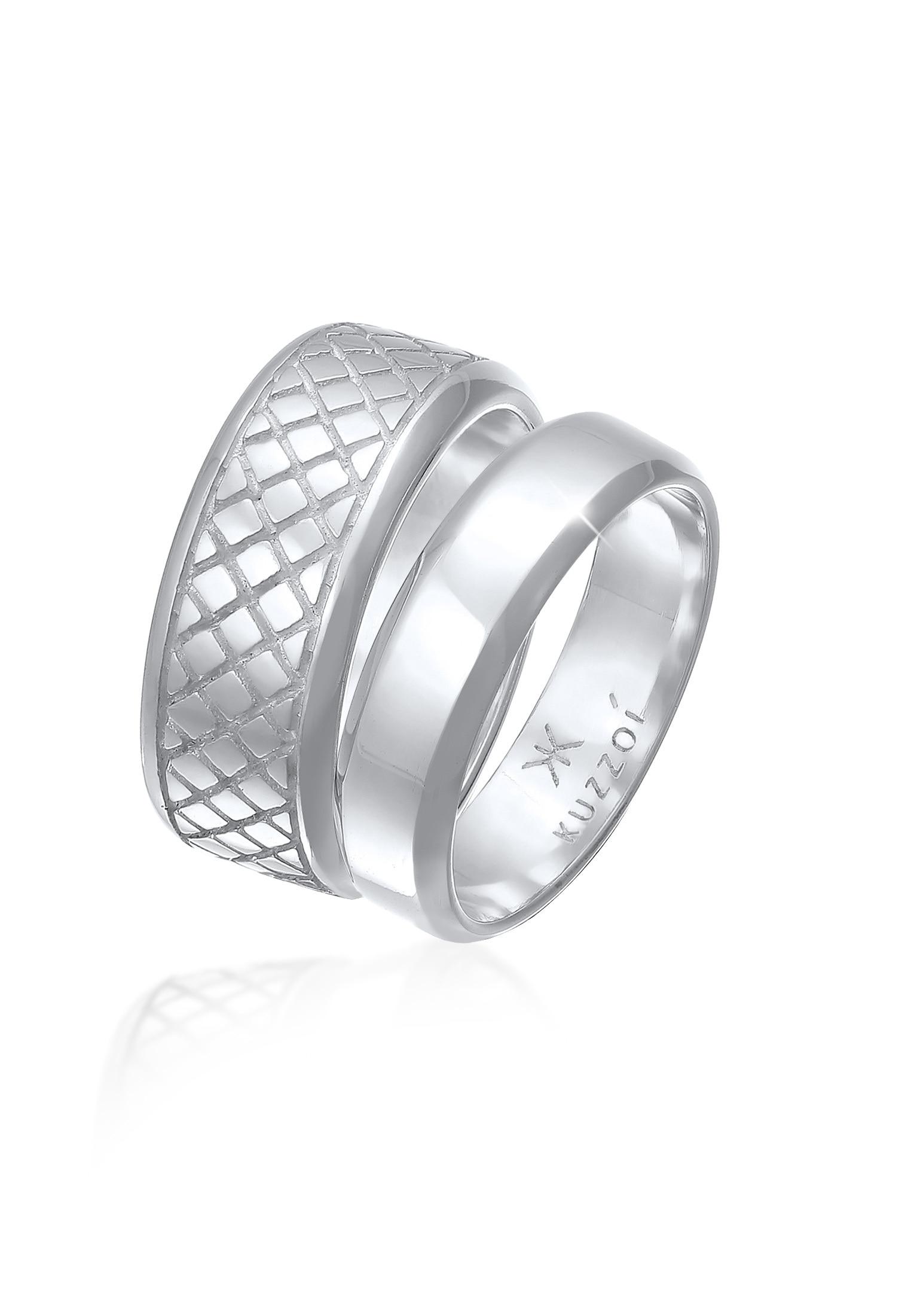 Ring-Set KUZZOI "Ring Herren Bandring Basic 2er Set 925 Silber" Gr. 62, silber, Fingerringe, Herren, 62, ohne Stein, Silber 925 (Sterlingsilber), 10mm, Ring-Set