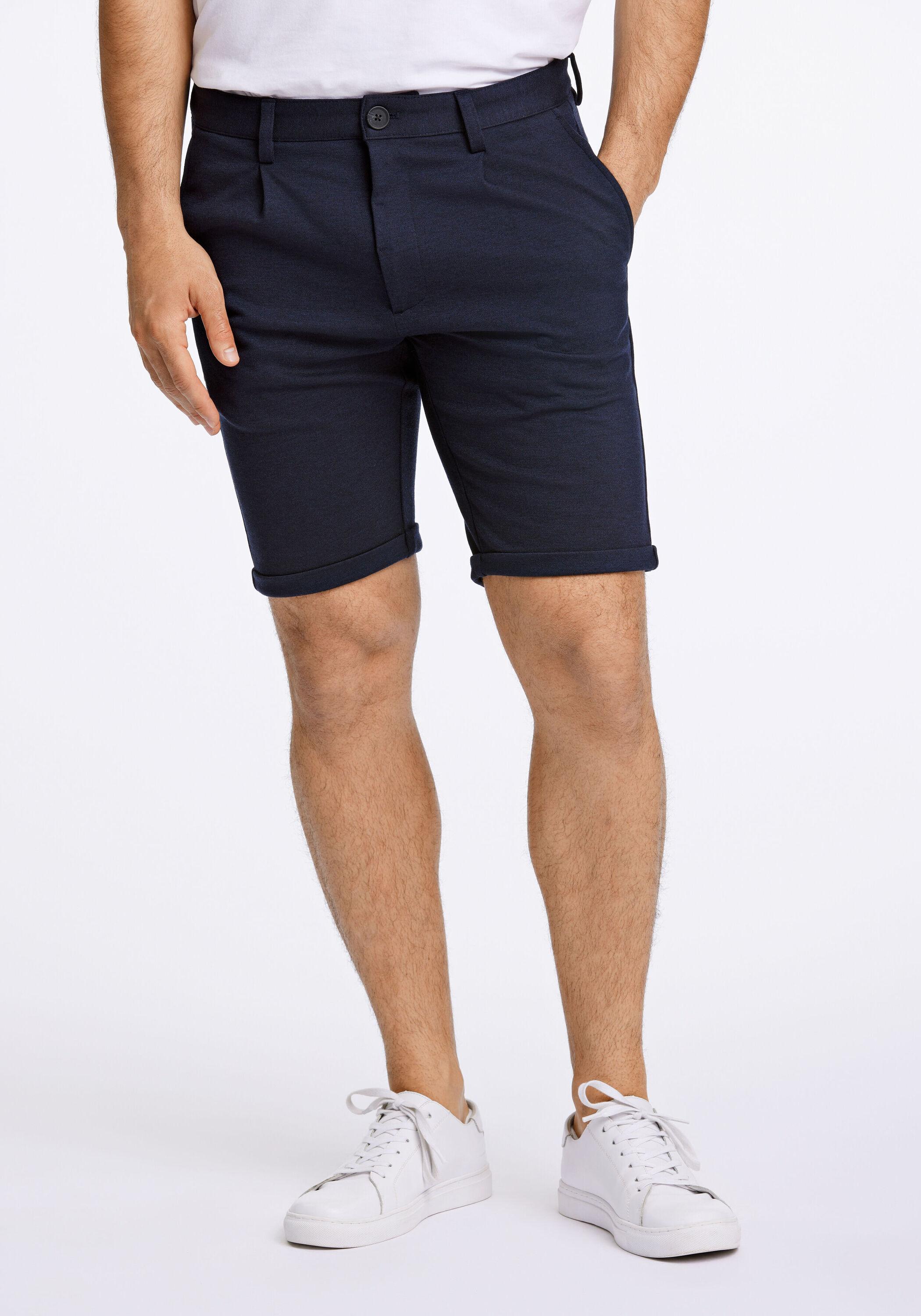 Chinoshorts Lindbergh "Chino-Shorts Regular Fit", Herren, Gr. 3XL, Blau (Navy Mix), Obermaterial: 75% Polyester, 22% Viskose, 3% Elasthan, Meliert, Regular Fit, Hosen Chinoshorts