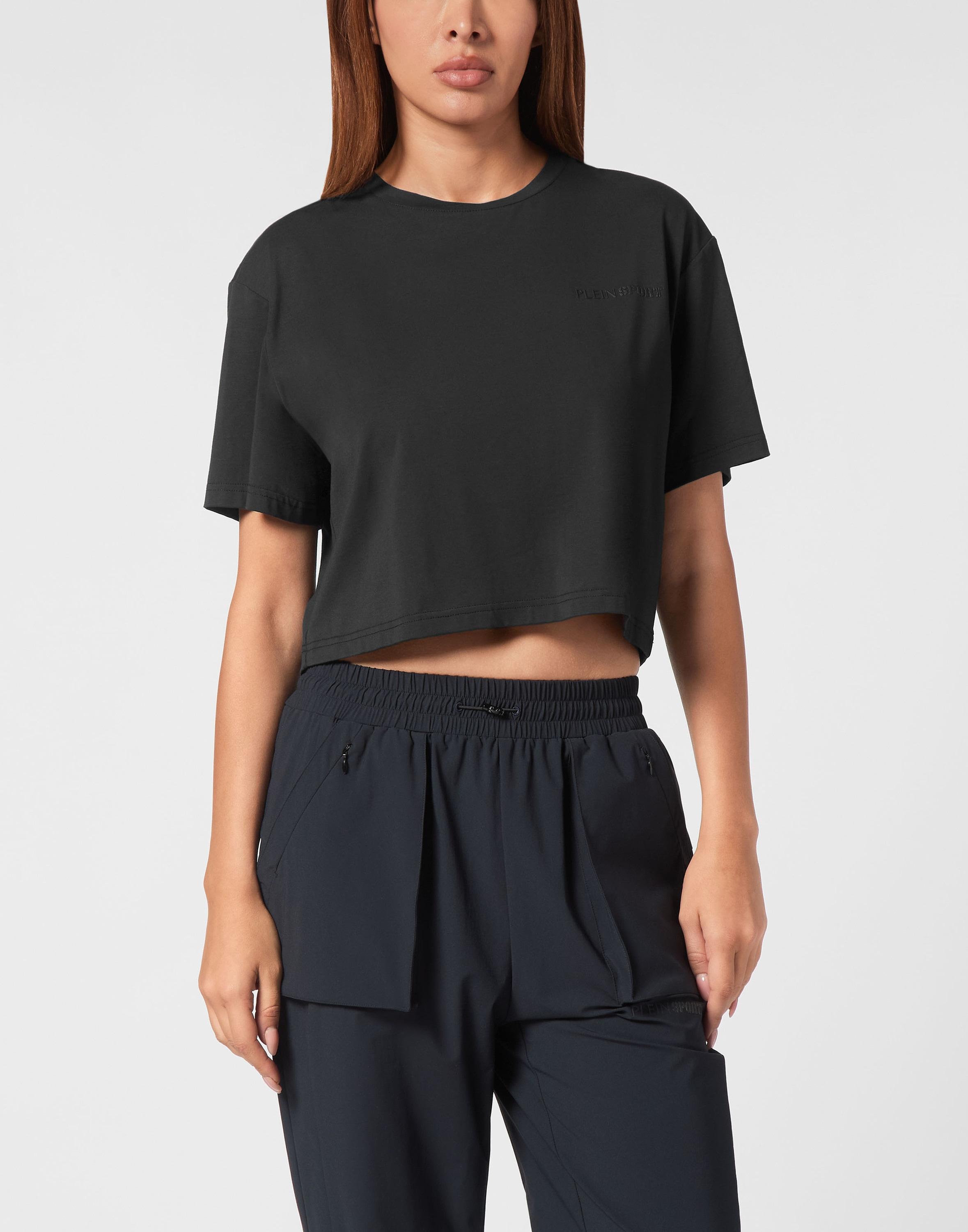 T-Shirt Plein Sport "Scratch", Damen, Gr. S, Schwarz (02, Schwarz), Obermaterial: 48% Modal, 47% Baumwolle, 5% Elasthan, Shirts T-Shirt