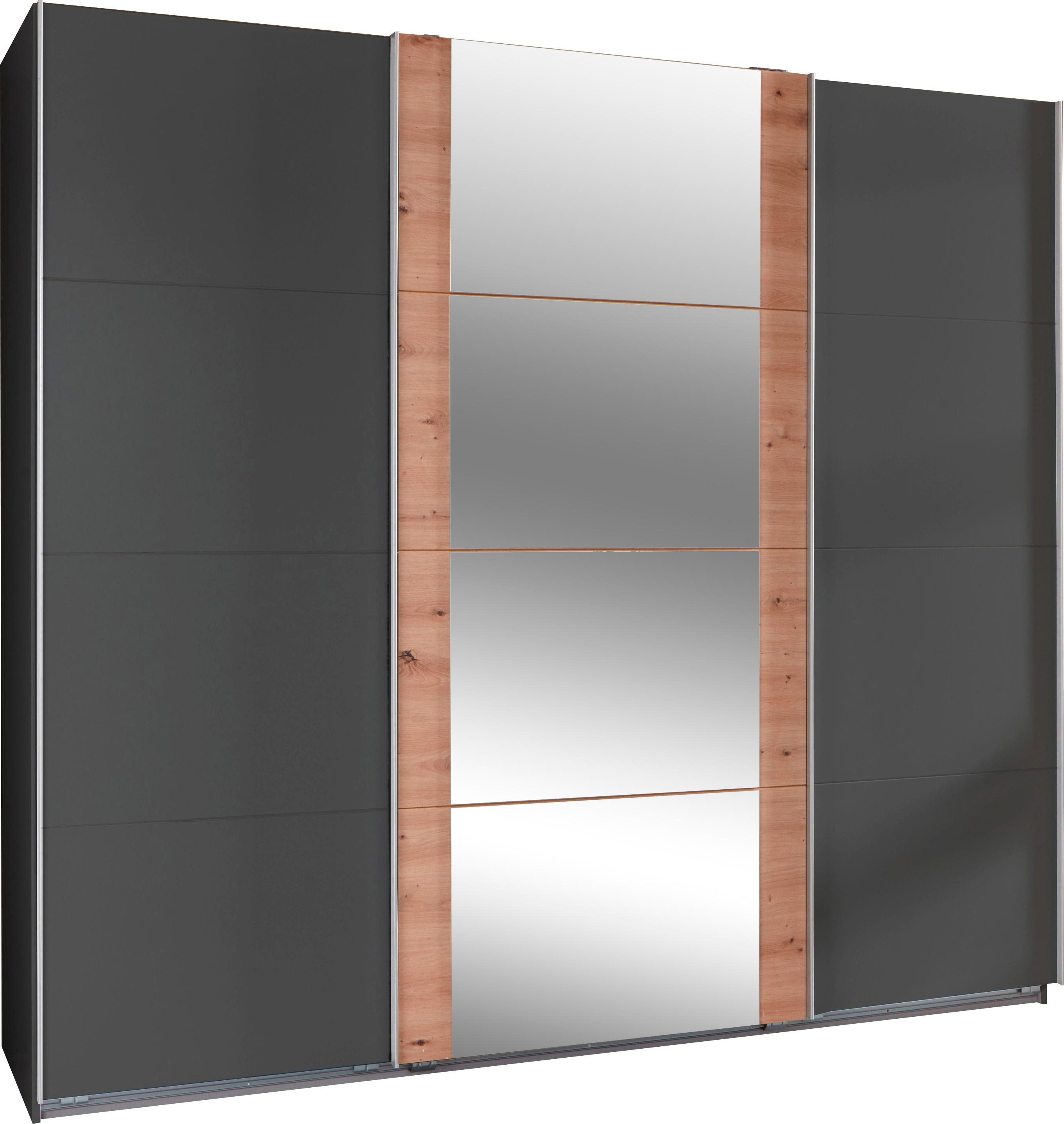 Schwebetürenschrank WIMEX "Bern Schiebetürenschrank", grau (graphit, artisan oak nachbildung, alu), B:270cm H:236cm T:64cm, Holzwerkstoff, Schränke, Schwebetürenschrank, Schrank mit zusätzlicher Innenausstattung, Garderobe