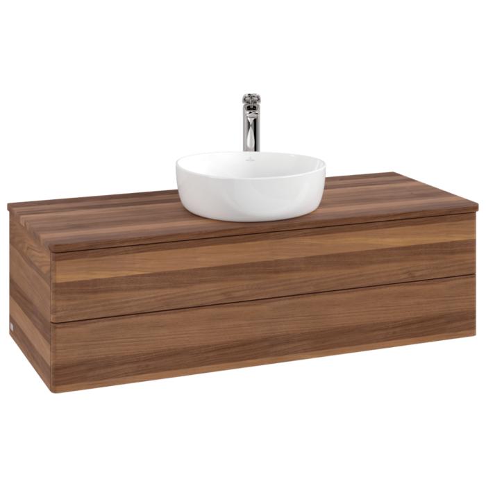 Villeroy Und Boch Antao Waschtisch-Unterschrank L21052HM Mit Beleuchtung, 120X36X50Cm, Hahnloch, Waschbeckenplattenfarbe Warm Walnut, Warm Walnut