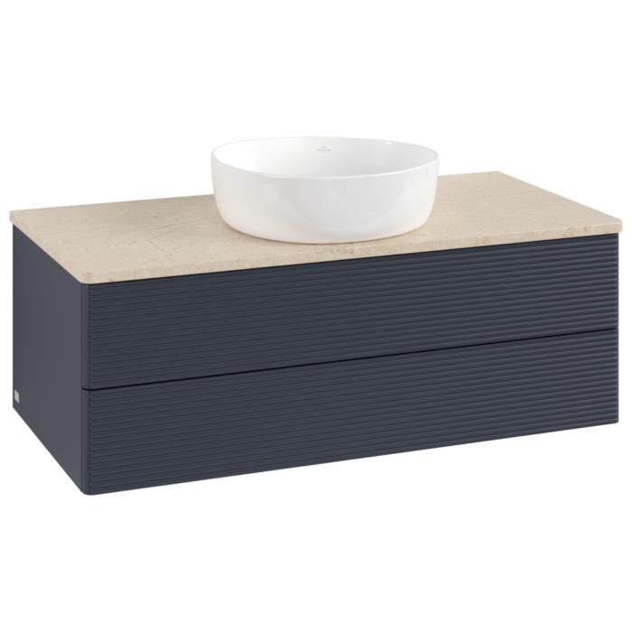 Villeroy Und Boch Antao Waschtisch-Unterschrank K20113HG 100X36X50Cm, Waschbeckenplattenfarbe Botticino, Midnight Blue Matt Lacquer