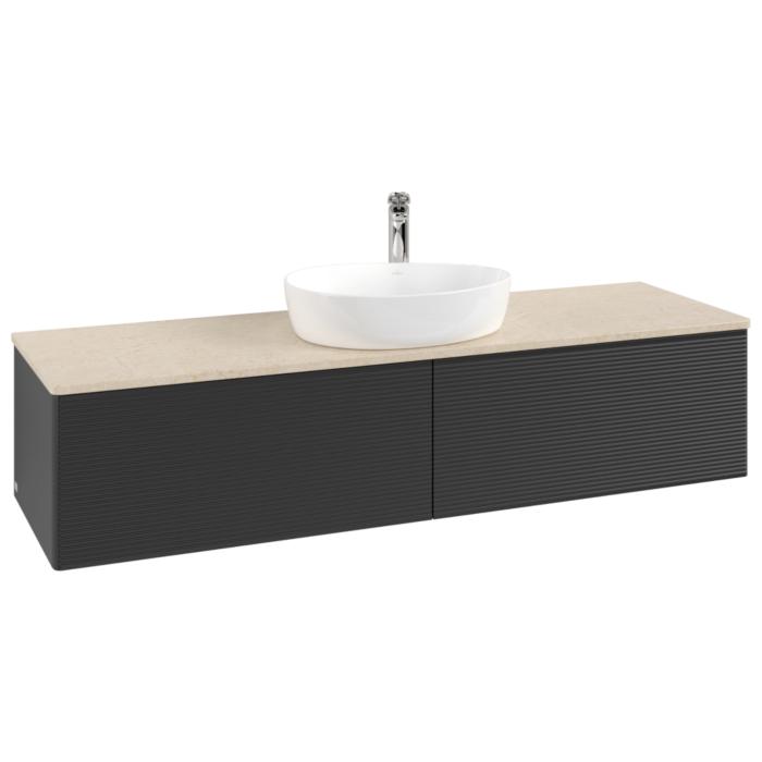 Villeroy Und Boch Antao Waschtisch-Unterschrank K36153PD 160X36X50Cm, Hahnlochbohrung, Waschbeckenplattenfarbe Botticino, Black Matt Lacquer