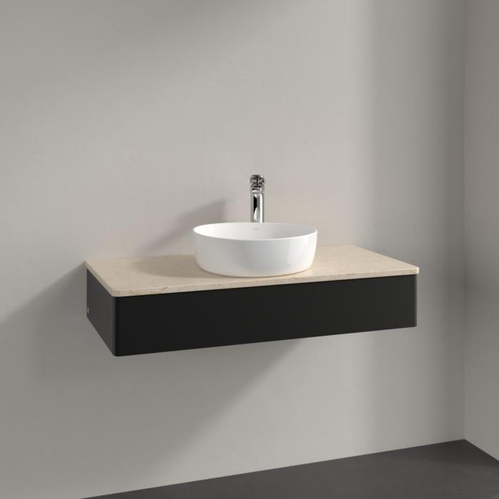 Villeroy Und Boch Antao Waschtisch-Unterschrank K09053PD 100X19X50Cm, Hahnloch, Waschbeckenplattenfarbe Botticino, Black Matt Lacquer