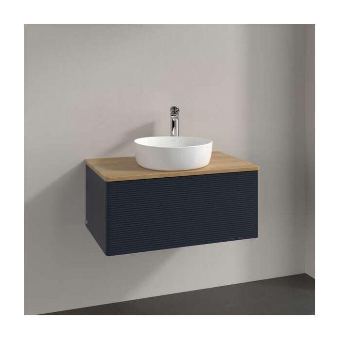 Villeroy Und Boch Antao Waschtisch-Unterschrank K30151HG 80X36X50Cm, Hahnloch, Waschbeckenplattenfarbe Honey Oak, Midnight Blue Matt Lacquer