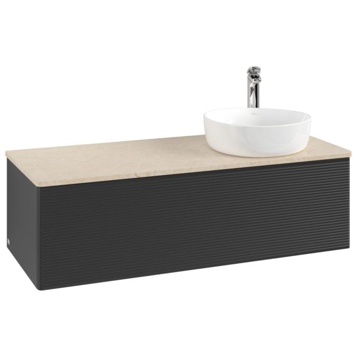 Villeroy Und Boch Antao Waschtisch-Unterschrank K34153PD 120X36X50Cm, Hahnloch, Waschbeckenplattenfarbe Botticino, Black Matt Lacquer