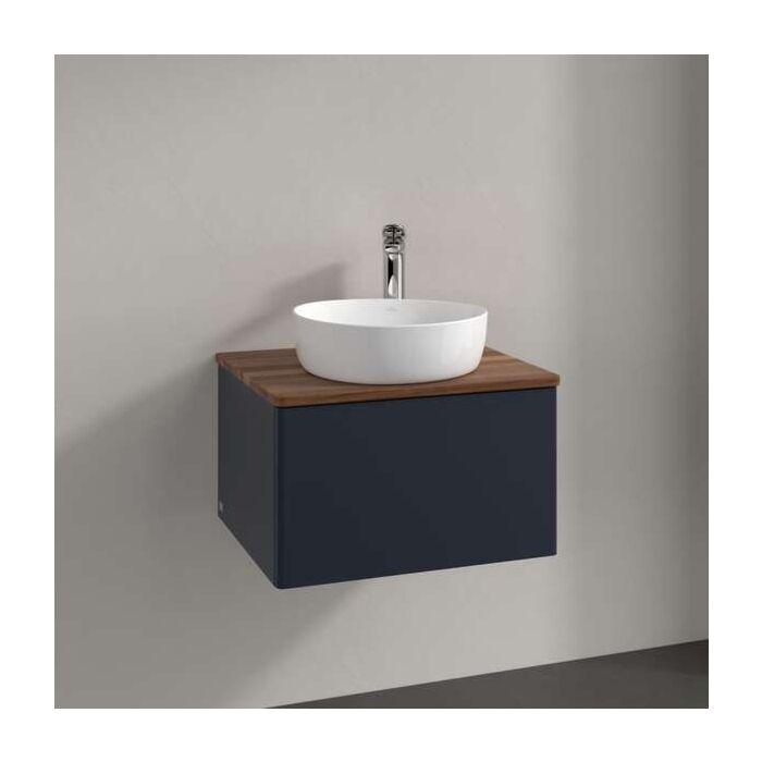 Villeroy Und Boch Antao Waschtisch-Unterschrank K29052HG 60X36X50Cm, Hahnloch, Waschbeckenplattenfarbe Warm Walnut, Midnight Blue Matt Lacquer