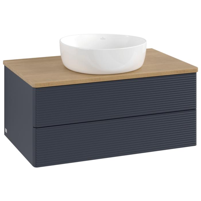 Villeroy Und Boch Antao Waschtisch-Unterschrank K19111HG 80X36X50Cm, Waschbeckenplattenfarbe Honey Oak, Midnight Blue Matt Lacquer