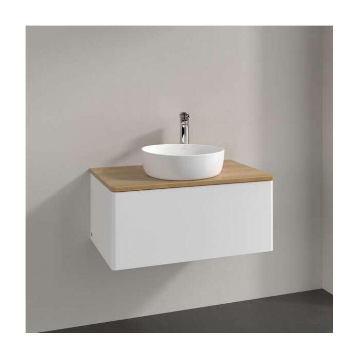 Villeroy Und Boch Antao Waschtisch-Unterschrank K30051MT 80X36X50Cm, Hahnloch, Waschbeckenplattenfarbe Honey Oak, White Matt Lacquer