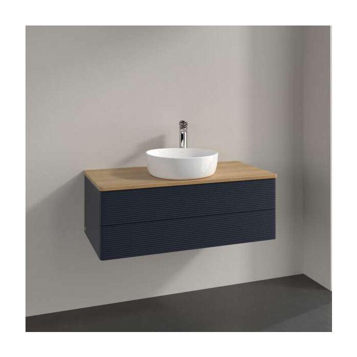 Villeroy Und Boch Antao Waschtisch-Unterschrank K20151HG 100X36X50Cm, Hahnloch, Waschbeckenplattenfarbe Honey Oak, Midnight Blue Matt Lacquer