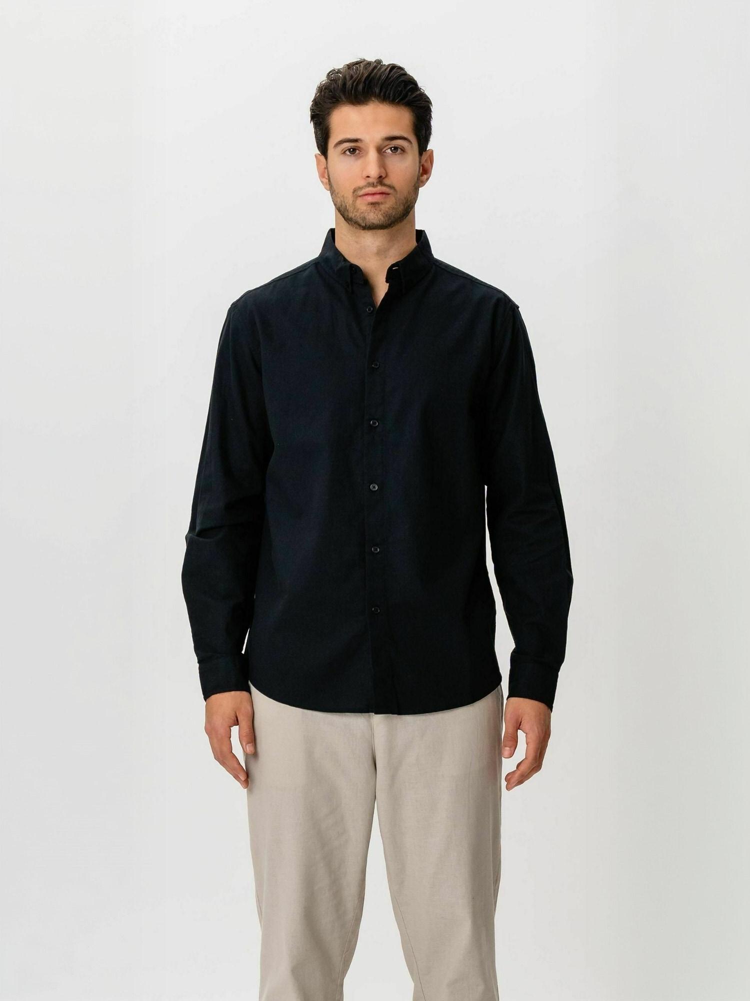 Langarmhemd Teeshoppen "Teeshoppen Shirt Linen Blend", Herren, Gr. Xl, NormalgrößEn, Schwarz, Obermaterial: 70% Baumwolle, 30% Leinen, Hemden
