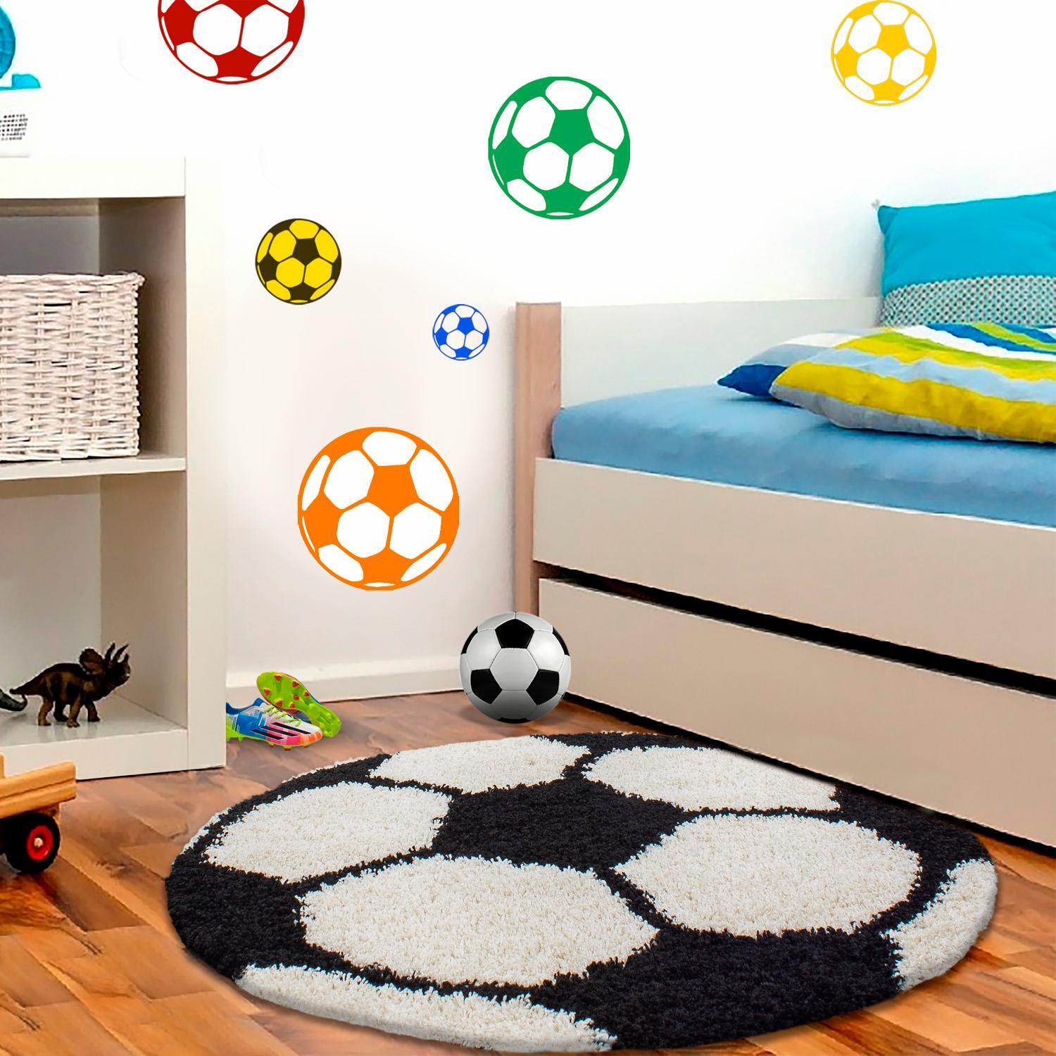 Kinderteppich Ayyildiz Teppiche "Fun 6001" Gr. 10, Schwarz, H:30Mm Ø:120Cm, Kunstfaser, Teppiche, Kinderteppich, Robuster Kurzflor, Fussball, Kinderzimmer