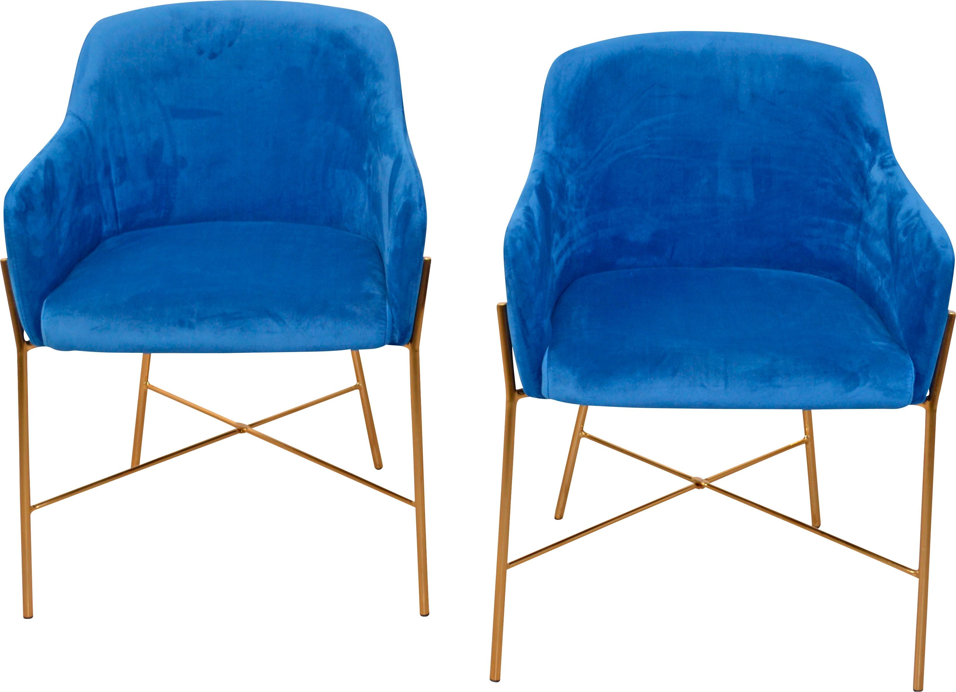 Polsterstuhl Inosign, Blau (Blau, Goldfarben, Blau), B:57Cm H:78Cm, Polyester, StüHle, Polsterstuhl, Polstersessel Mit Gestell Aus Stahlrohr, Goldfarben, Samtbezug