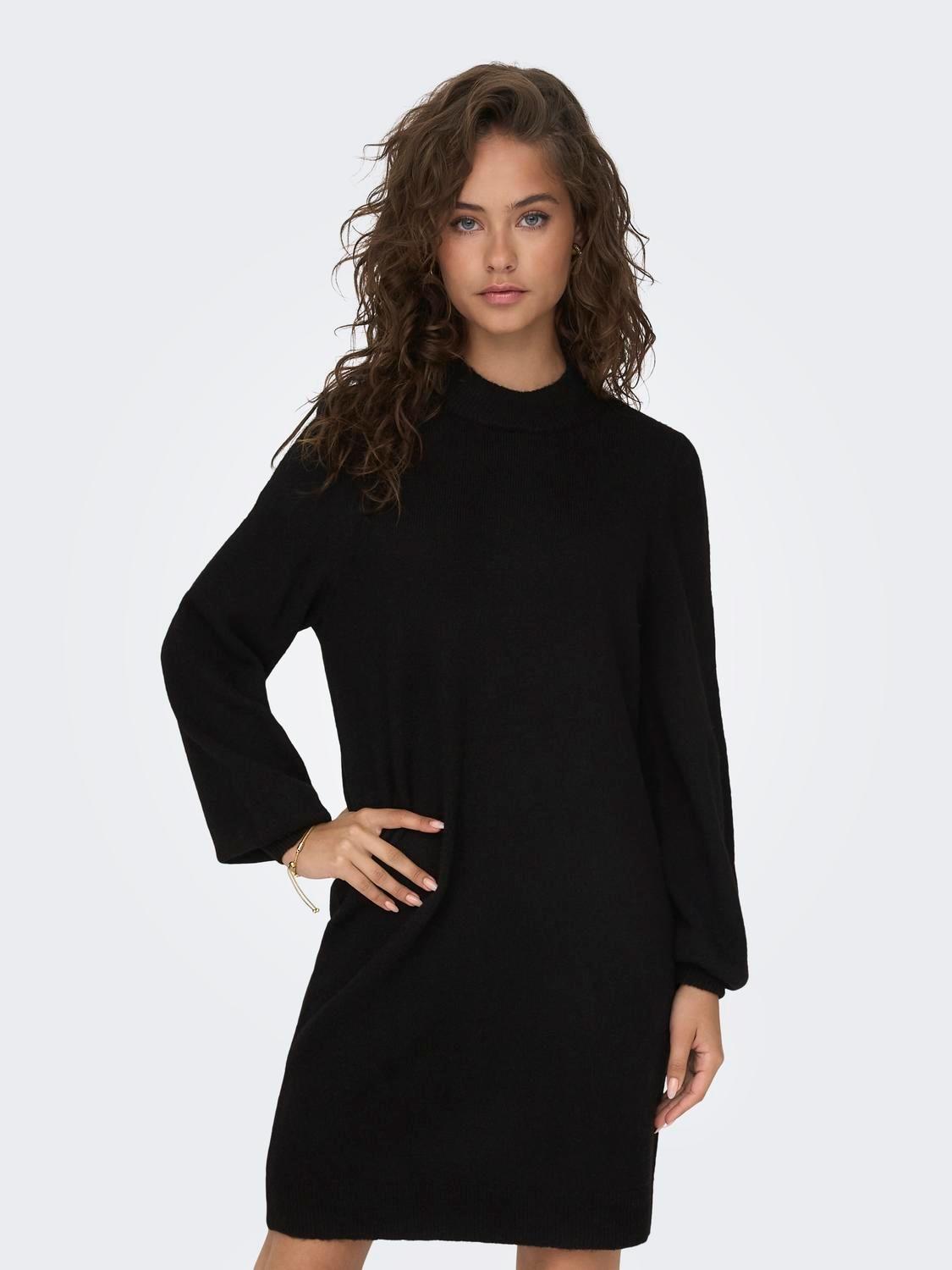 Strickkleid JDY "Jdyrue Life L/S High Neck Dress KNT Noos", Damen, Gr. Xl, N-Gr, Schwarz, Feinstrick, Obermaterial: 51% Polyester, 46% Polyacryl, 3% Elasthan, Unifarben, Loose Fit, Kleider Strickkleid