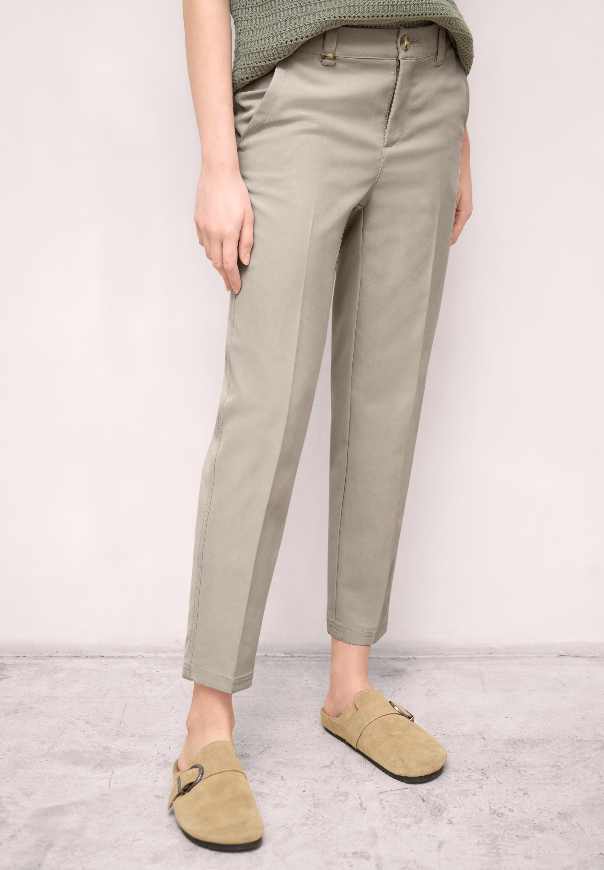 Chinohose Street One Studio, Damen, Gr. 42, LäNge 28, Quiet Ivory, Stoff, 66% Viskose, 34% Polyester, Unifarben, Comfort Fit KnöChelfrei, Hosen Chinohose, Middle Waist