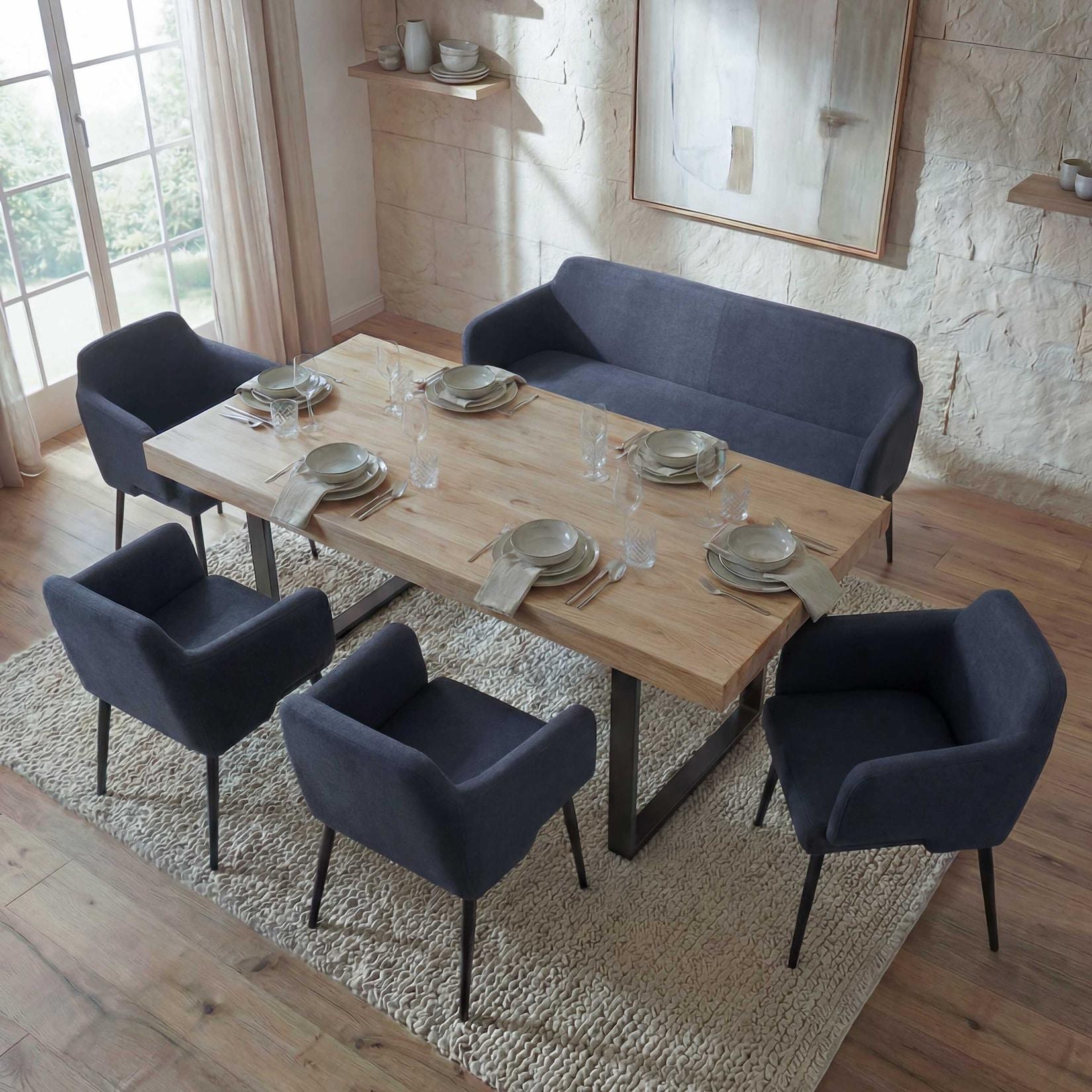 Esszimmer-Set MCW-L13, 4Er-Set Stuhl+Sitzbank Esszimmergruppe Sitzgruppe Esszimmergarnitur, Stoff/Textil ~ Anthrazit