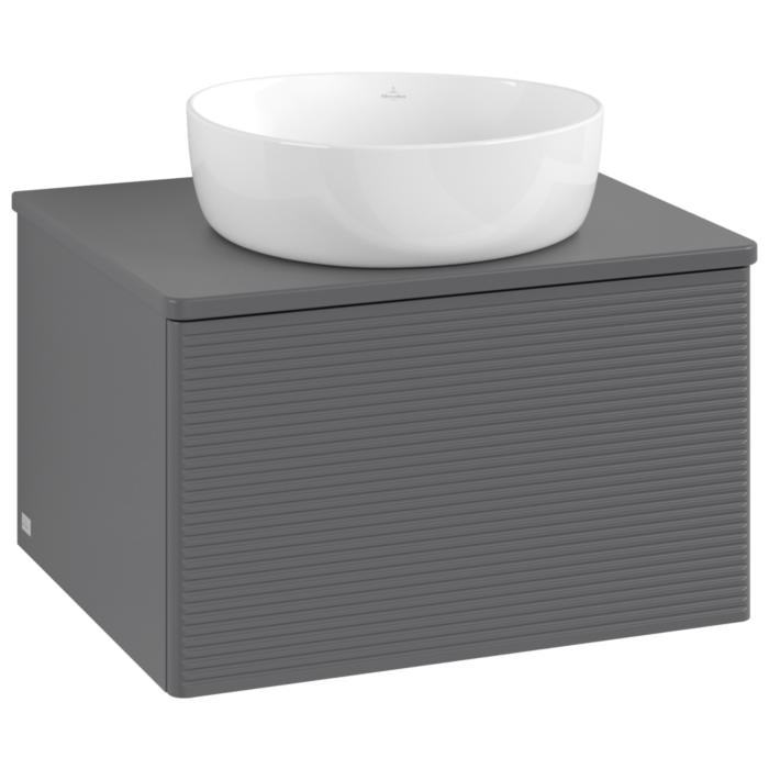 Villeroy Und Boch Antao Waschtisch-Unterschrank K29150GK 60X36X50Cm, Hahnloch, Waschbeckenplattenfarbe Lack, Anthracite Matt Lacquer