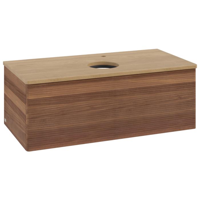 Villeroy Und Boch Antao Waschtisch-Unterschrank K31151HM 100X36X50Cm, Hahnloch, Waschbeckenplattenfarbe Honey Oak, Warm Walnut