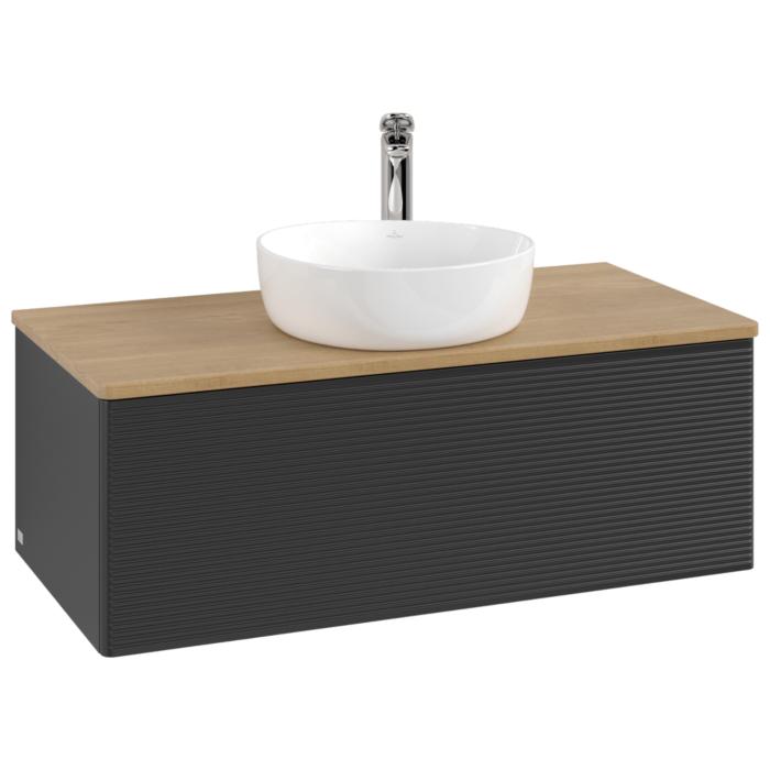 Villeroy Und Boch Antao Waschtisch-Unterschrank K31151PD 100X36X50Cm, Hahnloch, Waschbeckenplattenfarbe Honey Oak, Black Matt Lacquer