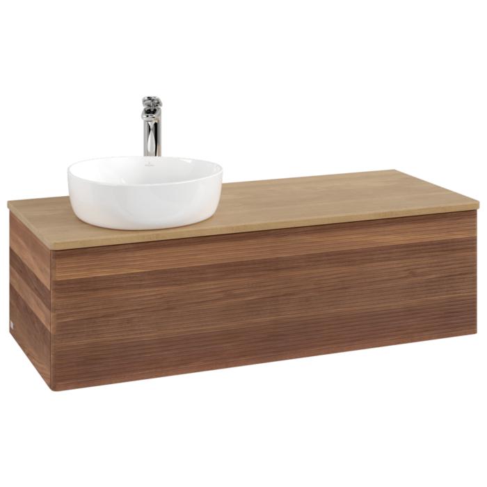 Villeroy Und Boch Antao Waschtisch-Unterschrank K33151HM 120X36X50Cm, Hahnloch, Waschbeckenplattenfarbe Honey Oak, Warm Walnut