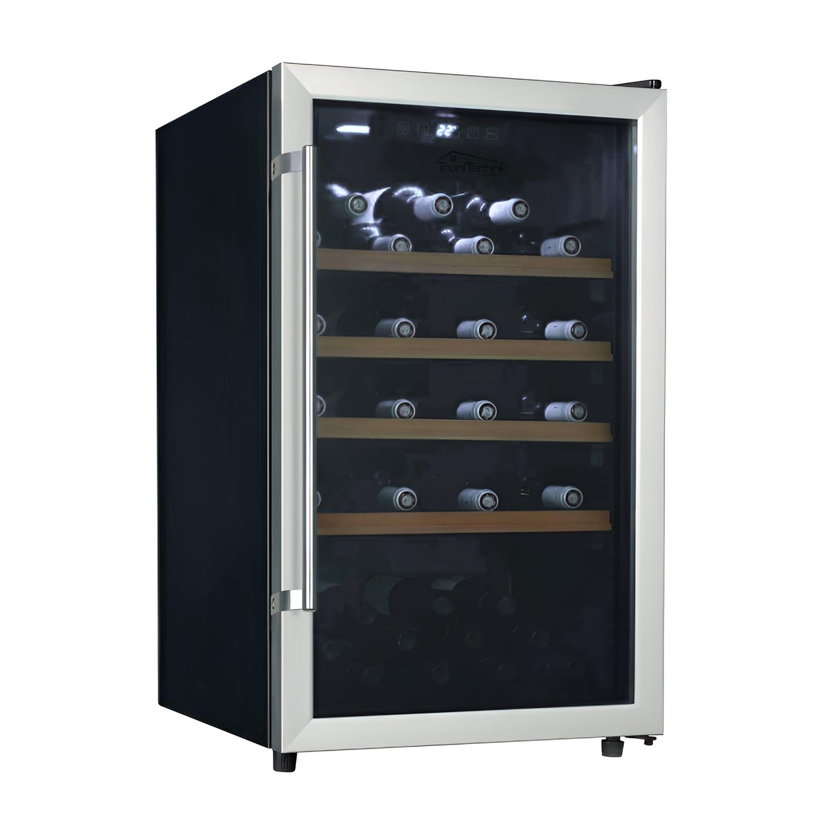 TroniTechnik® Weinkühlschrank, Getränkekühlschrank, 126 Liter, 63 Flaschen, Wein Kühlschrank Edelstahl-Optik, mit LED