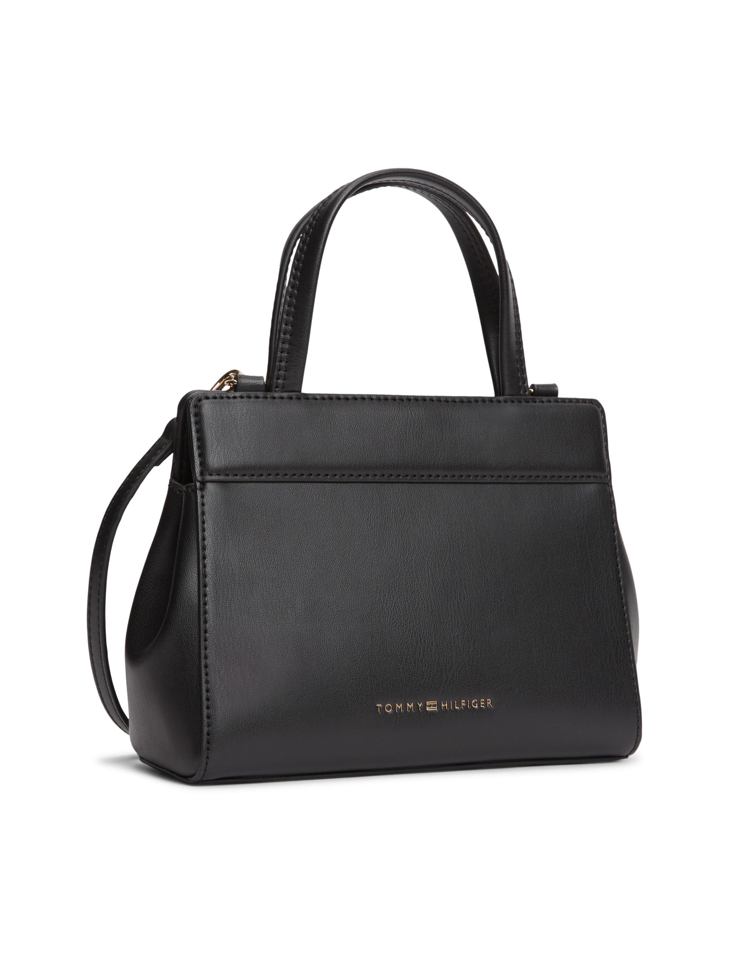 Henkeltasche Tommy Hilfiger "Th Modern Mini Satchel", Damen, Gr. B/H/T: 21Cm X 16Cm X 6Cm, Schwarz, Lederimitat, Taschen, Damen Handtasche, UmhäNgetasche Schultertasche Mit Piping