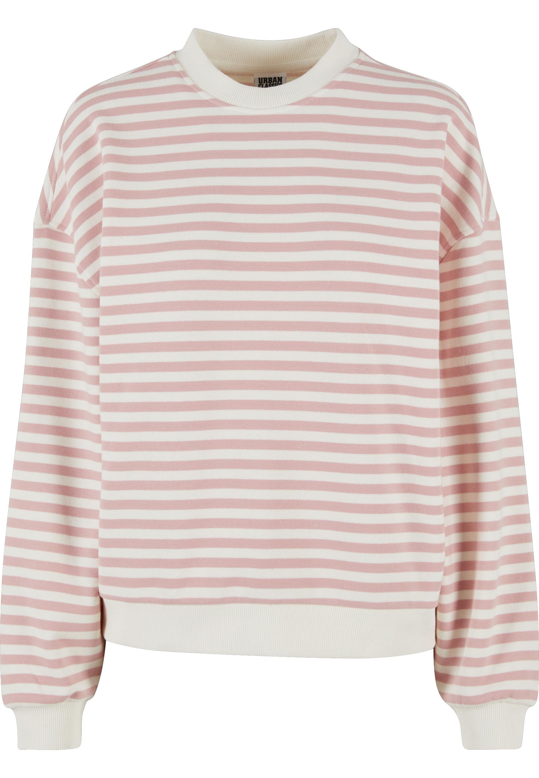 Sweater Urban Classics "Urban Classics Damen Ladies Oversized Striped Crewneck", Damen, Gr. Xs, Lemonadepink, Sandweiß, 65% Baumwolle, 35% Polyester, Rundhals, Sweatshirts Sweater