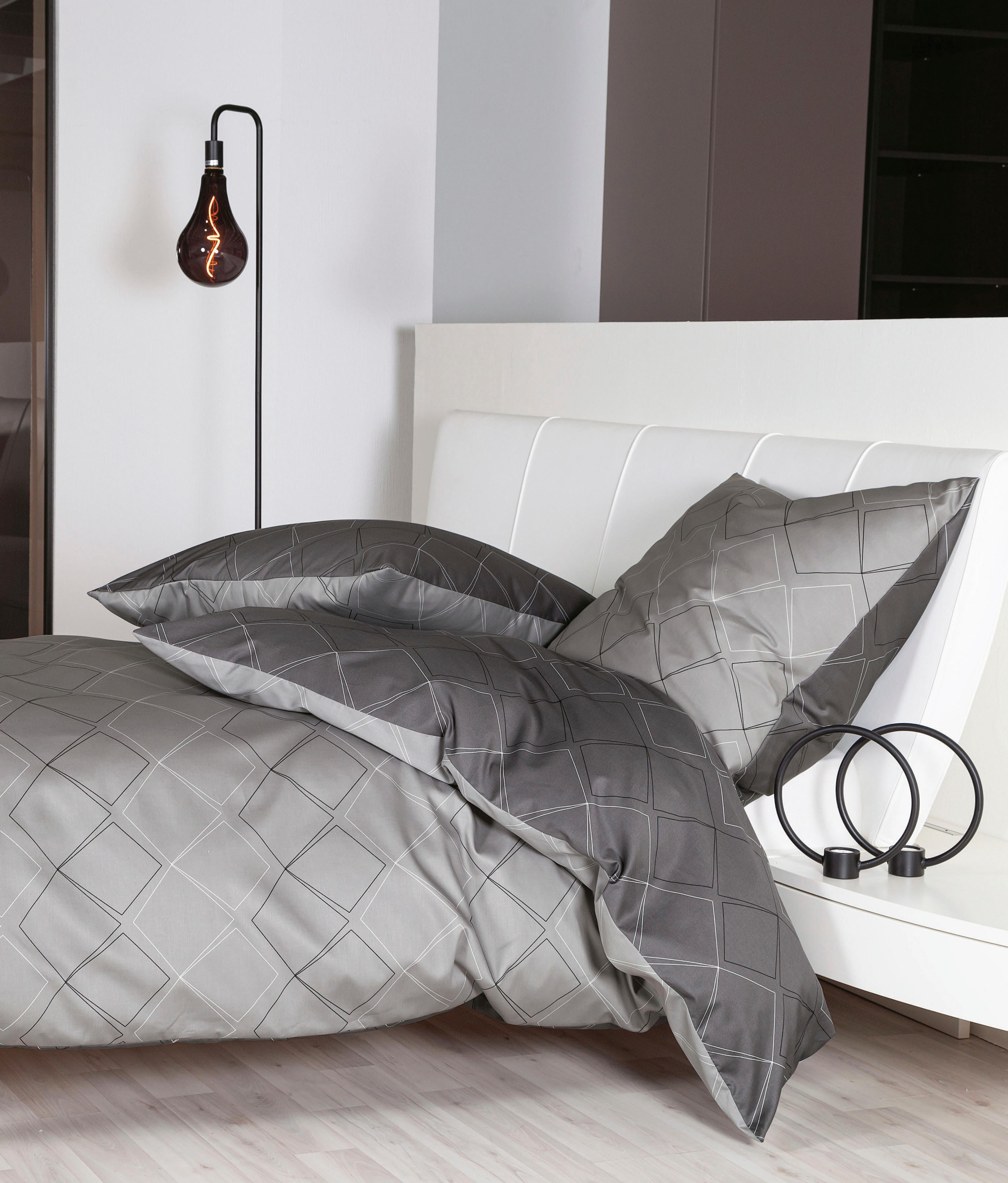 BettwäSche Janine "J. D.", Schwarz (Anthrazit Platin), B/L: 240Cm X 220Cm, 1 Stk., 2 Stk., Mako-Satin, B/L: 80Cm X 80Cm, 3 Stk., Mako-Satin, Obermaterial: 100% Baumwolle, BettwäSche, BettwäSche, BettwäSche Aus Baumwolle, Mit Rauten-Design