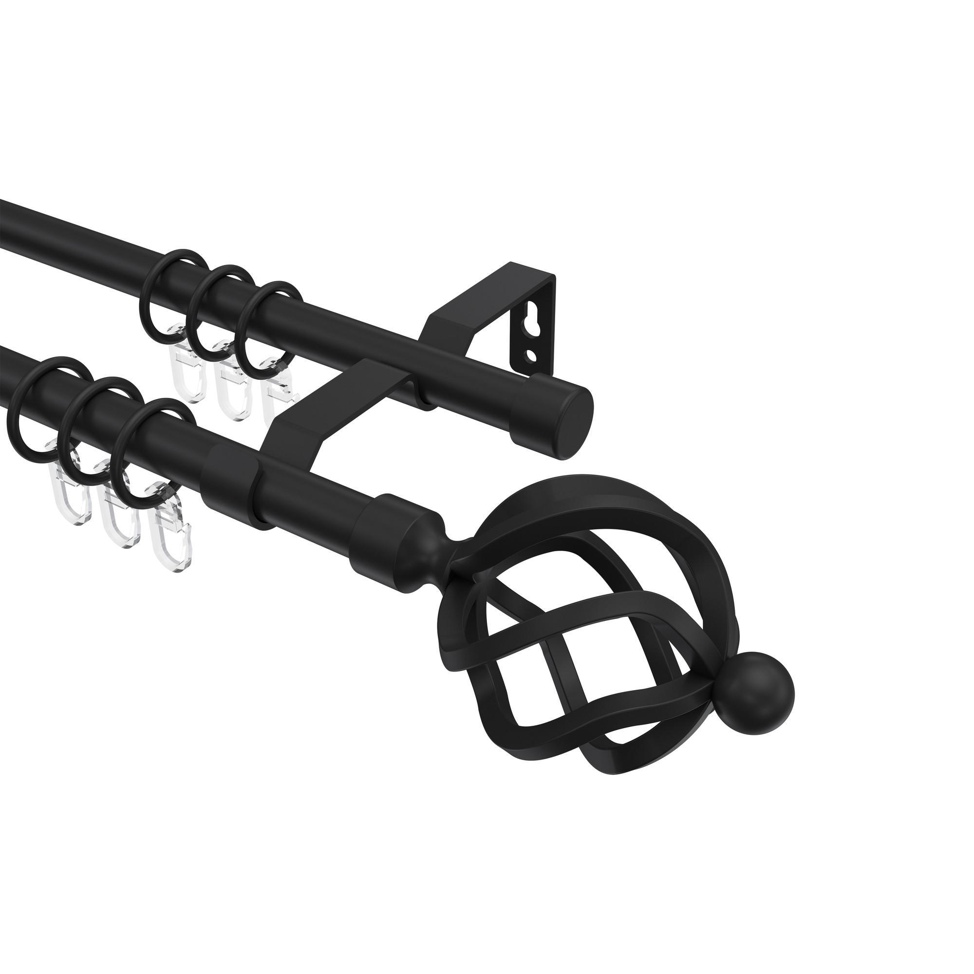 Gardinenstange Olymp Paolo 360 Cm (Geteilt In 2 X 180 Cm), 2-LäUfig, 16 Mm Ø Schwarz
