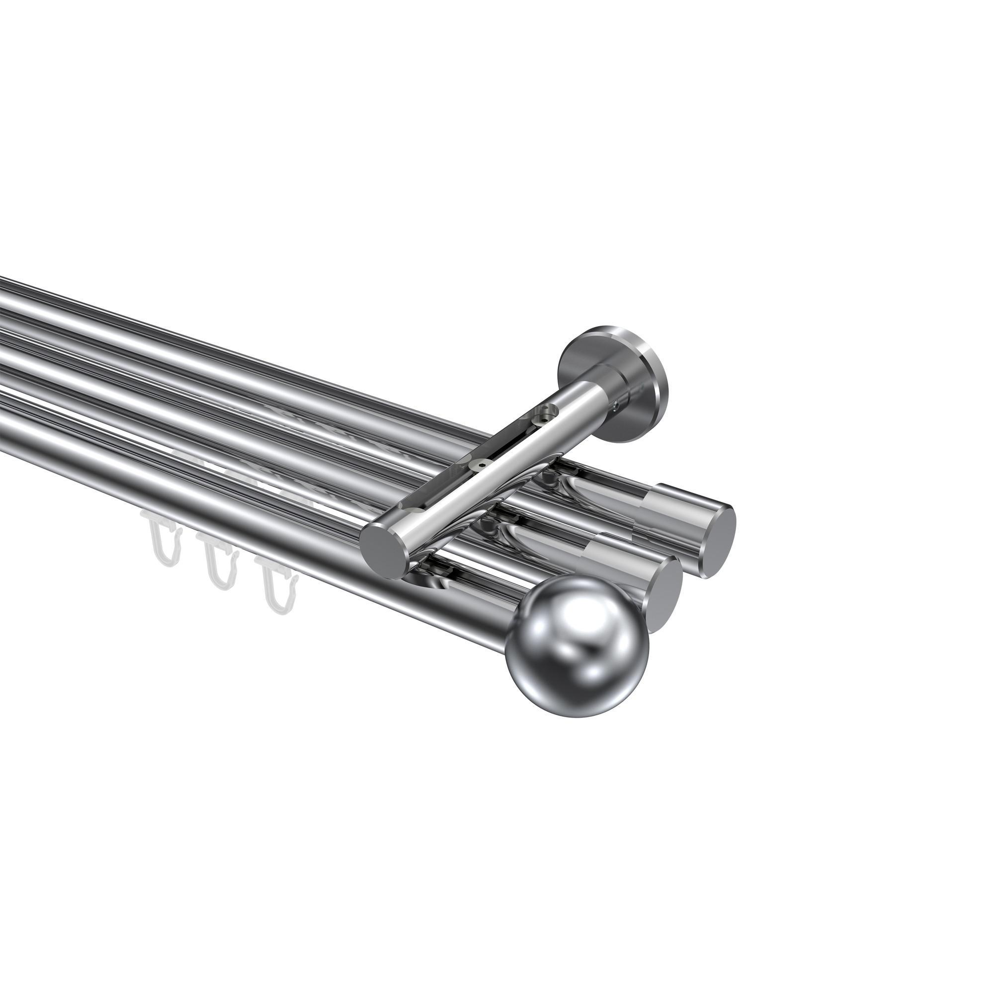 Gardinenstange Innenlauf Siteno Luino 260 Cm (Geteilt In 2 X 130 Cm), 3-LäUfig, 20 Mm Ø Chrom