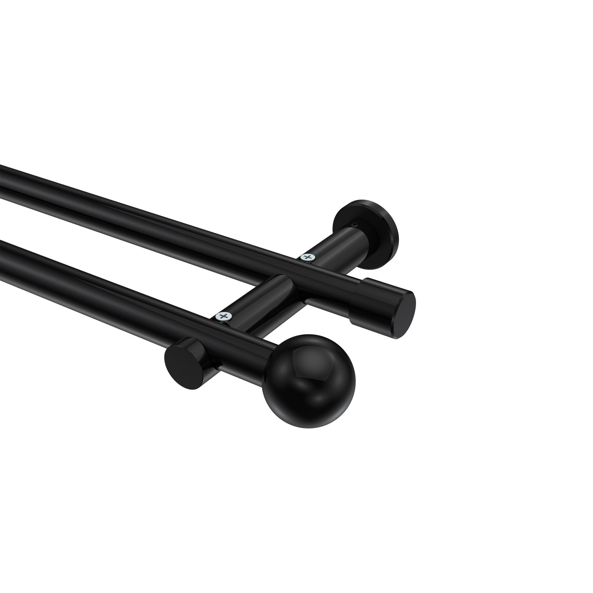 Gardinenstange Platon Luino 540 Cm (Geteilt In 3 X 180 Cm), 2-LäUfig (Ohne Ringe), 20 Mm Ø Schwarz