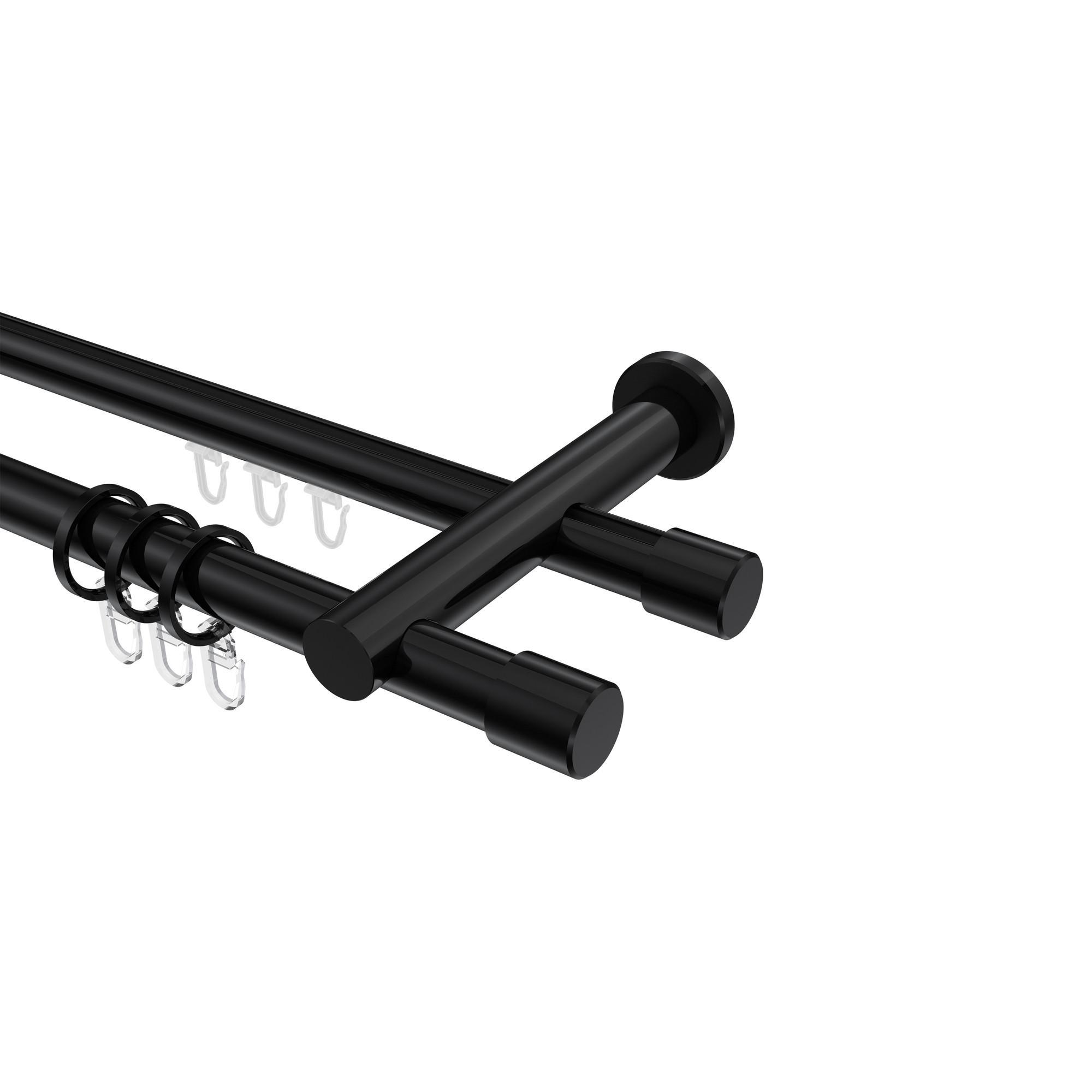 Gardinenstange RUNDROHR-INNENLAUF Platon Santo 280 Cm (Geteilt In 2 X 140 Cm), 2-LäUfig, 20 Mm Ø Schwarz